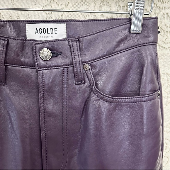 Agolde Recycled Leather 90's Pinch Waist Pants in Nightshade - Picture 9 of 16
